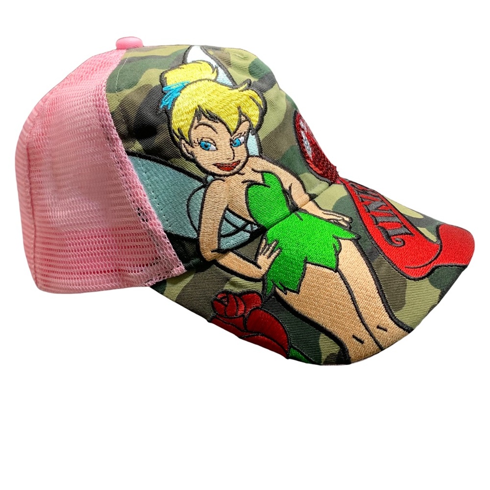 Tinker Bell Disney camo print sequined snap back cap.